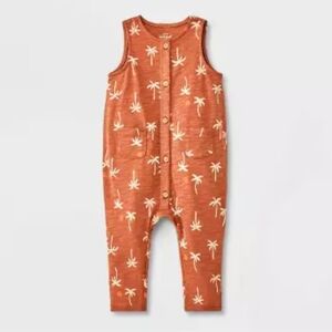 NWT Baby Boy's Cat & Jack Sleeveless Romper, Brown, Size 3-6M